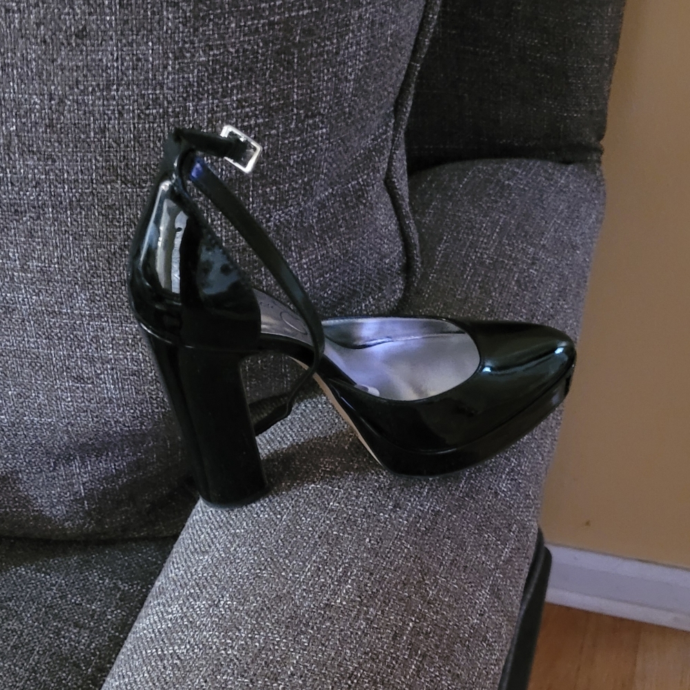 Jessica Simpson patent leather ankle strap pumps